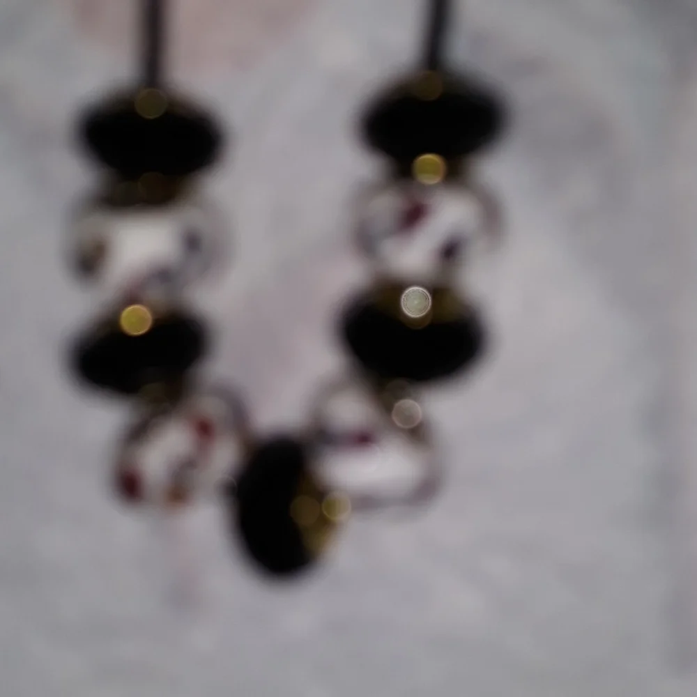 Hand crafted Black and White Beaded Euro Necklace Black Snake chain lobster…